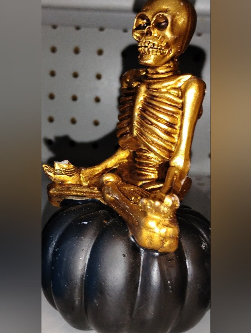 Golden Skeleton Figurine on Black Pumpkin - Home Art Accent